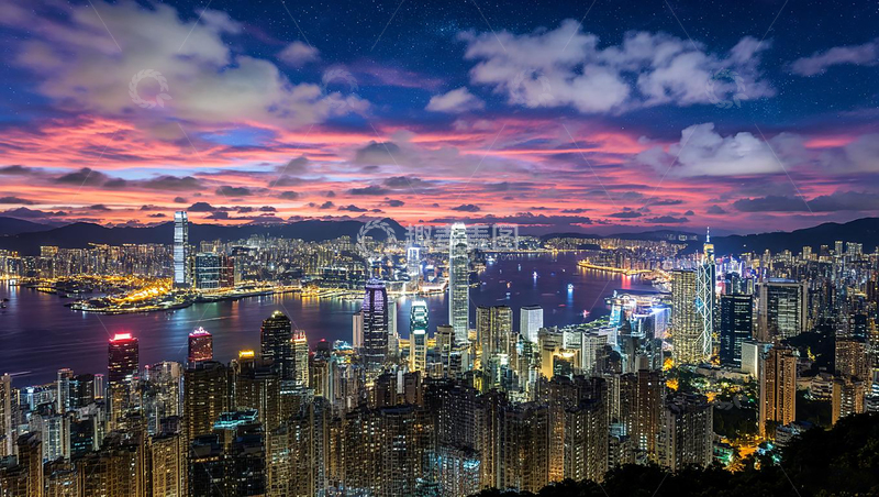 高清大图下载【趣麦麦图】港湾城市夜景