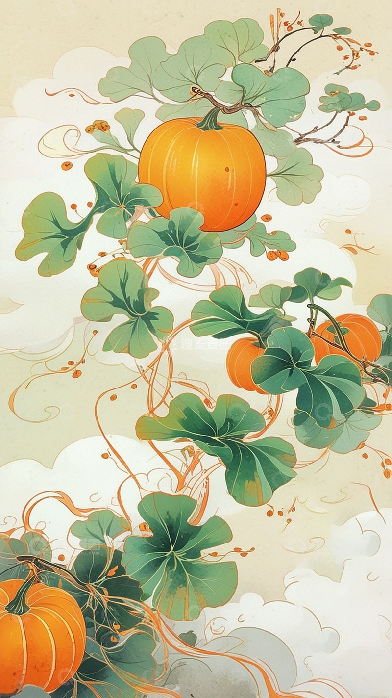 高清大图下载【趣麦麦图】国潮插画南瓜