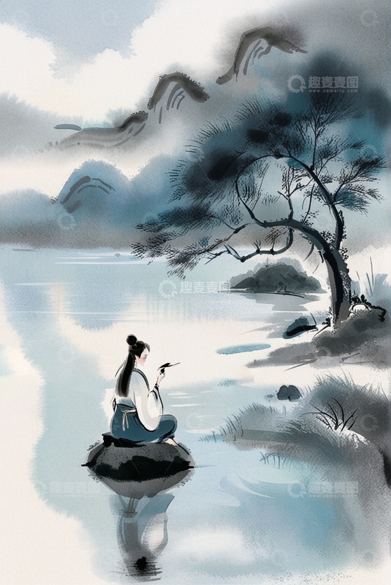 高清大图下载【趣麦麦图】国潮水墨美女人物32