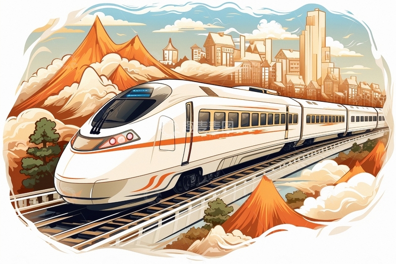 高清大图下载【趣麦麦图】国潮插画火车1