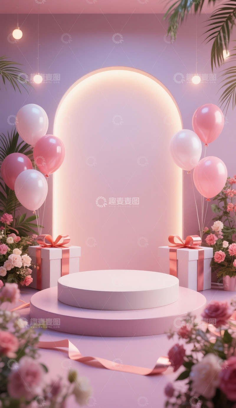 高清大图下载【趣麦麦图】618促销电商展示空间礼盒气球浪漫梦幻6