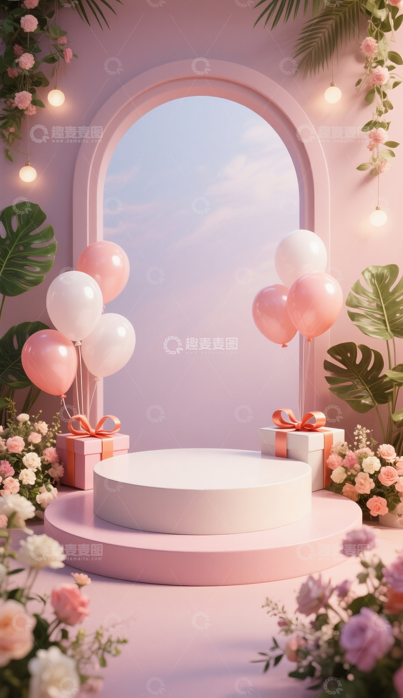高清大图下载【趣麦麦图】618促销电商展示空间礼盒气球浪漫梦幻7