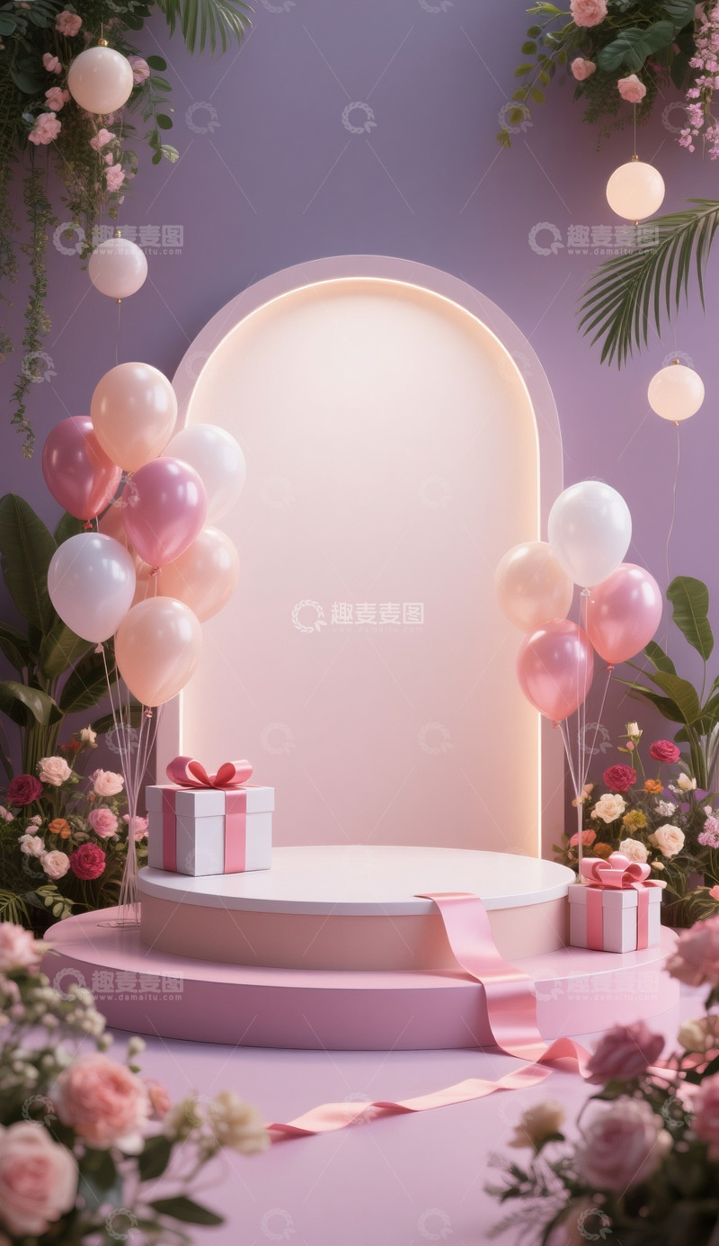 高清大图下载【趣麦麦图】618促销电商展示空间礼盒气球浪漫梦幻3