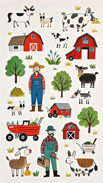马克笔儿童绘本农场插画