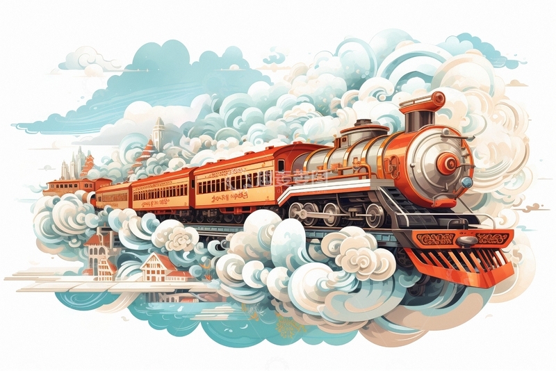 高清大图下载【趣麦麦图】国潮插画火车2
