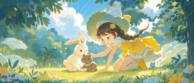 高清大图下载【趣麦麦图】彩铅儿童绘本插画森林孩子小动物1