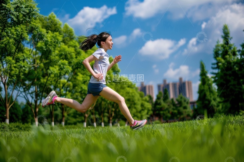 高清大图下载【趣麦麦图】草地上奔跑的女士