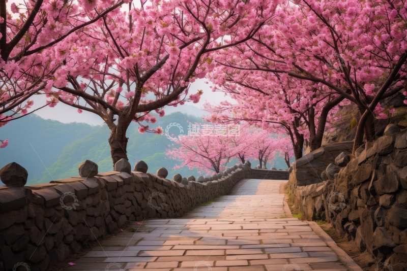 高清大图下载【趣麦麦图】山路桃花树美景