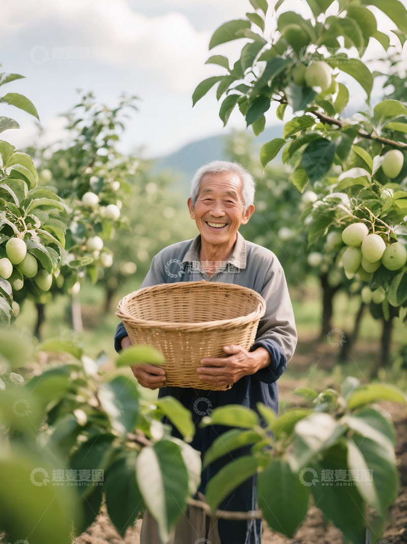 高清大图下载【趣麦麦图】农民伯伯收成微笑抱着篮子3