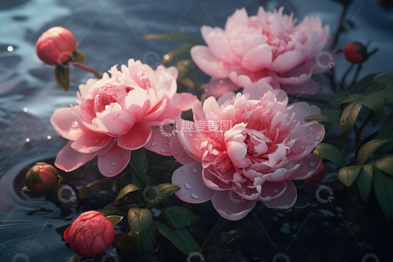 高清大图下载【趣麦麦图】盛开的水中牡丹花