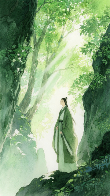 水彩古风人物森林山洞1