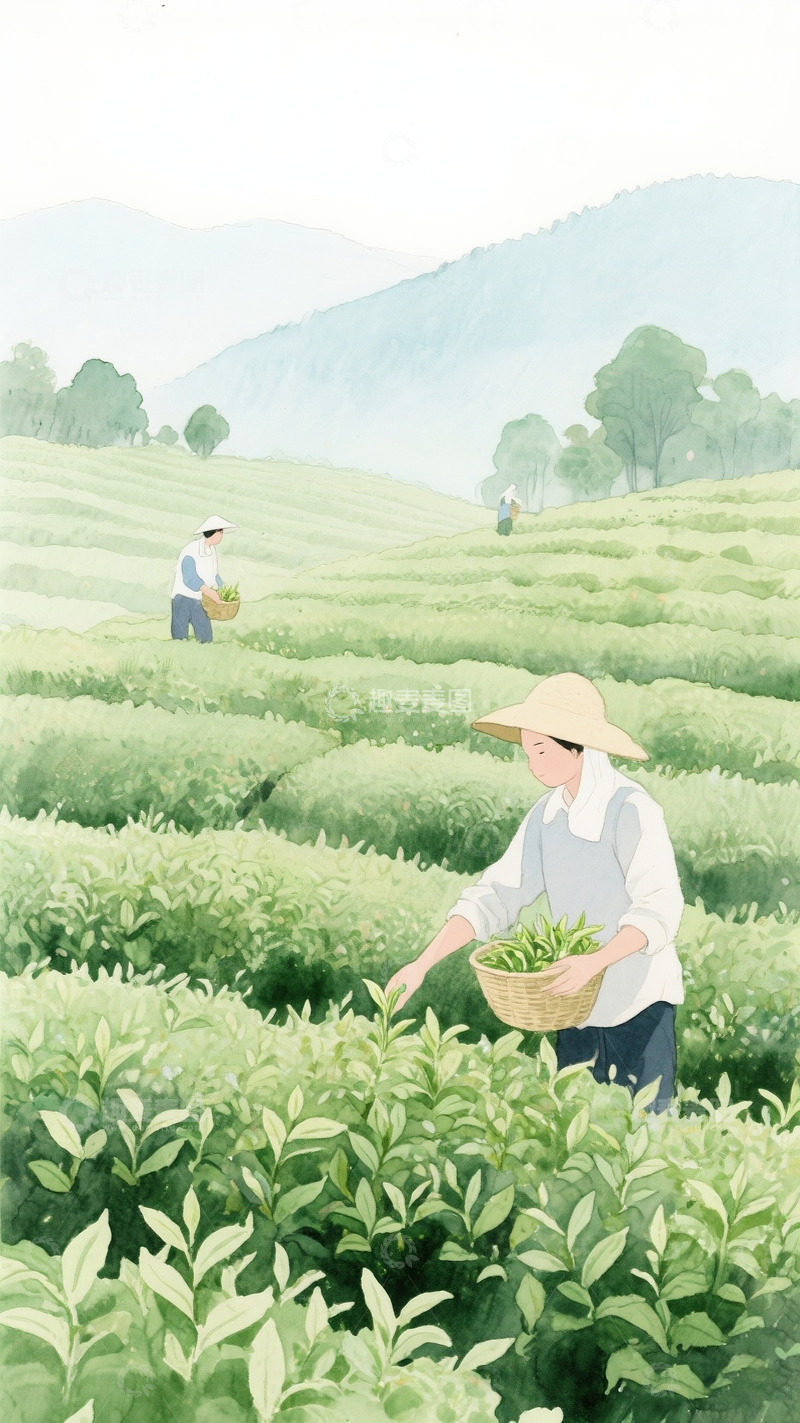 高清大图下载【趣麦麦图】劳作的农民农田耕地插画