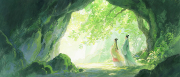 水彩古风人物森林山洞5