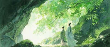 水彩古风人物森林山洞6