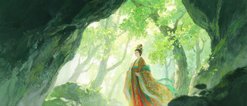 水彩古风人物森林山洞7