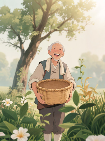 农民伯伯收成微笑抱着篮子1