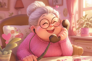 漫画风打电话的老奶奶3