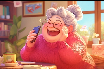 漫画风打电话的老奶奶2