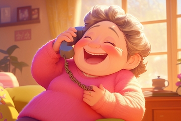 漫画风打电话的老奶奶1