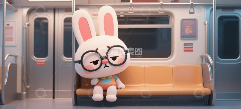 拟人的打工兔子下班疲劳不开心