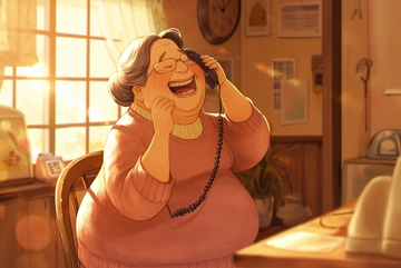 漫画风打电话的老奶奶