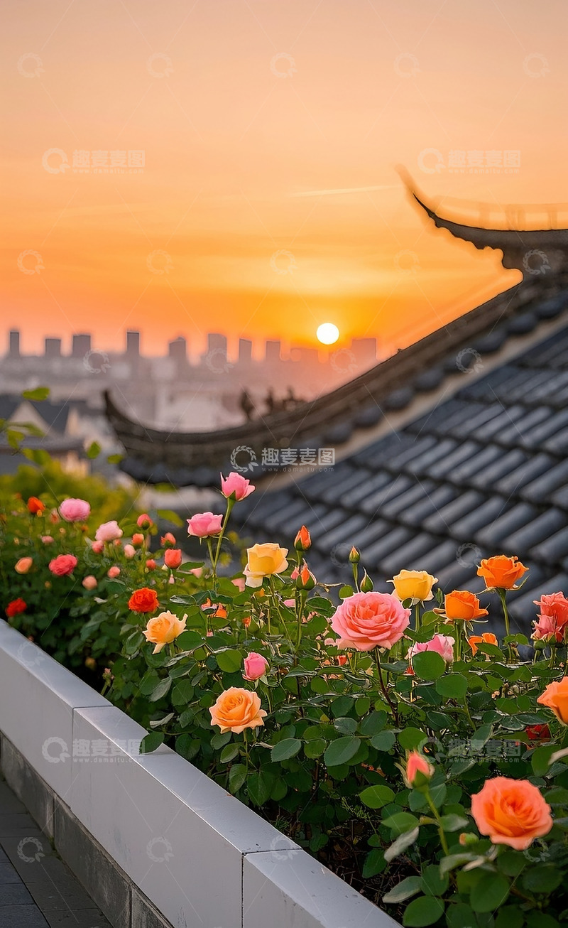 高清大图下载【趣麦麦图】夕阳下的玫瑰花1
