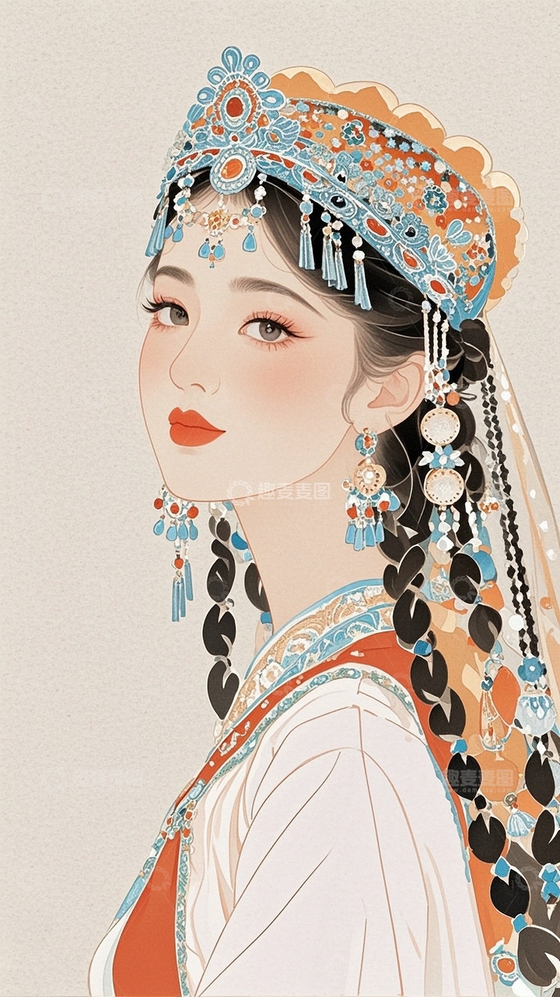 高清大图下载【趣麦麦图】新疆女孩插画6