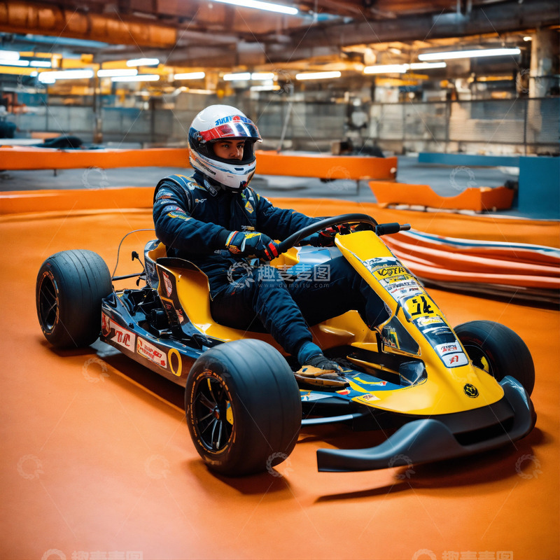 高清大图下载【趣麦麦图】室内卡丁车比赛赛场AI摄影海报背景高清照3