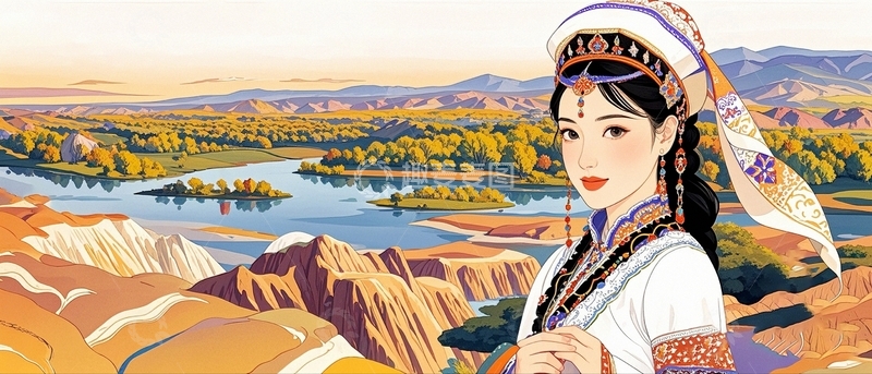 高清大图下载【趣麦麦图】新疆女孩插画3