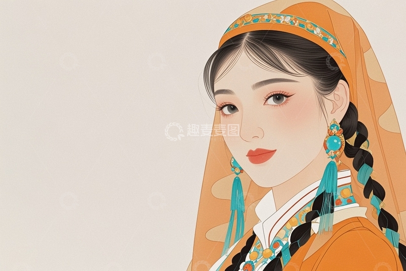 高清大图下载【趣麦麦图】新疆女孩插画9