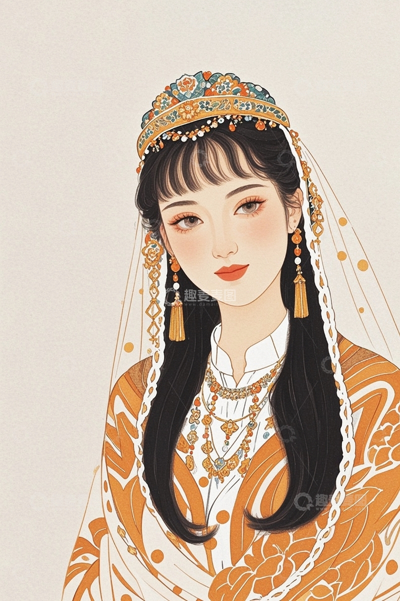 高清大图下载【趣麦麦图】新疆女孩插画8