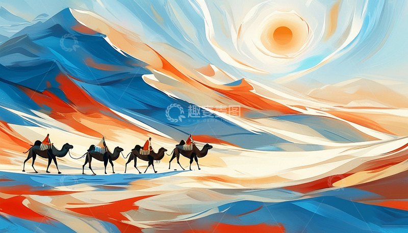 高清大图下载【趣麦麦图】丝绸之路沙漠骆驼艺术插画5