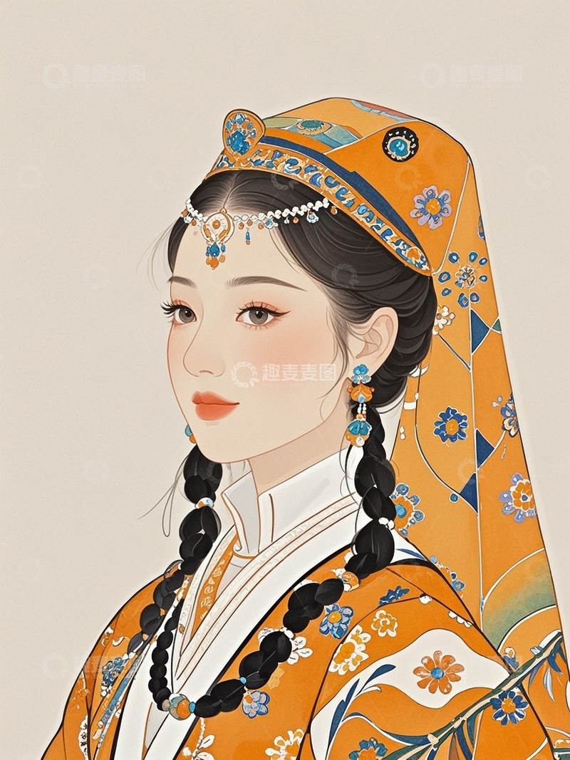 高清大图下载【趣麦麦图】新疆女孩插画19
