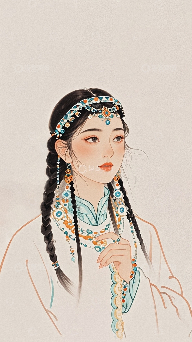 高清大图下载【趣麦麦图】新疆女孩插画5
