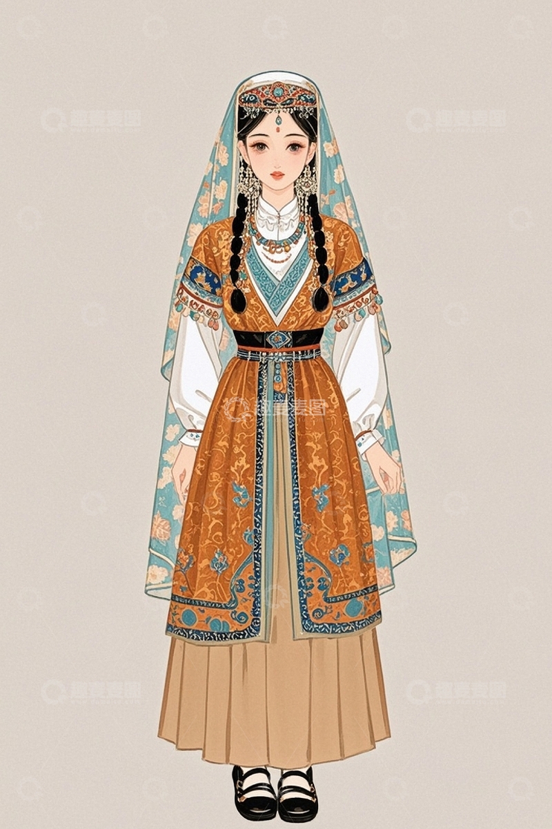 高清大图下载【趣麦麦图】新疆女孩插画16