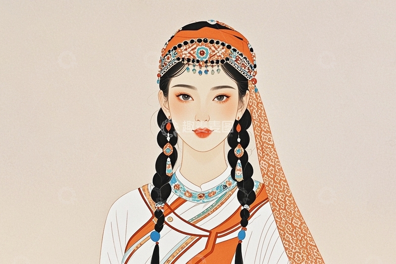 高清大图下载【趣麦麦图】新疆女孩插画13