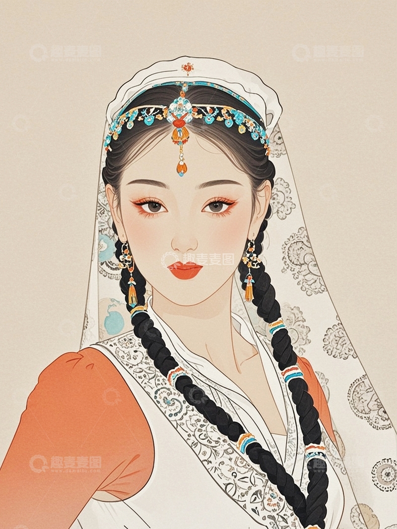 高清大图下载【趣麦麦图】新疆女孩插画11