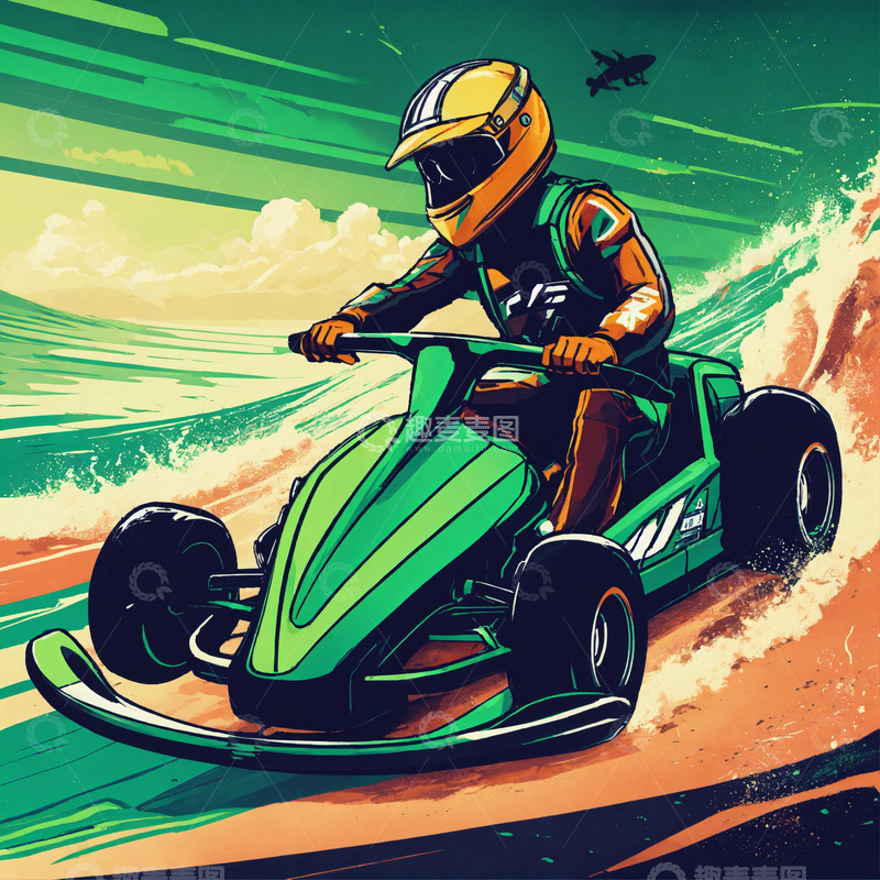 高清大图下载【趣麦麦图】卡丁车比赛赛场竞赛AI插画海报背景高清图21