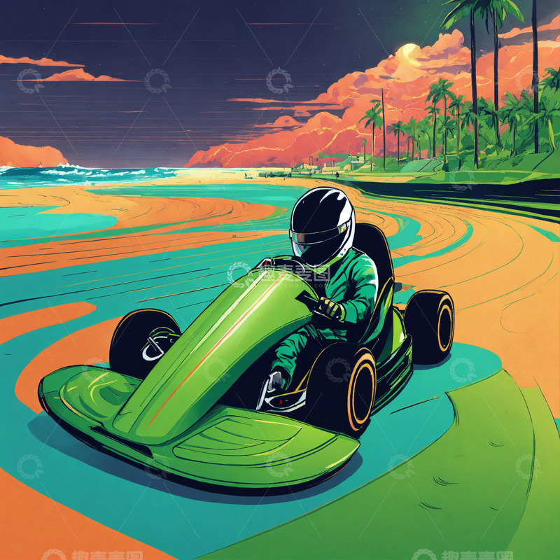 高清大图下载【趣麦麦图】卡丁车比赛赛场竞赛AI插画海报背景高清图23