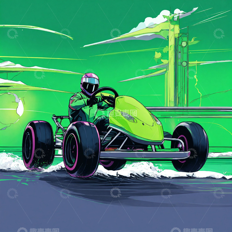 高清大图下载【趣麦麦图】卡丁车比赛赛场竞赛AI插画海报背景高清图24