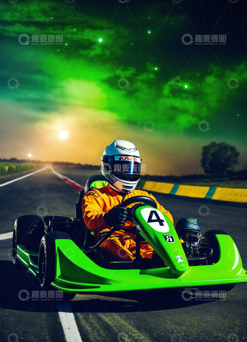 高清大图下载【趣麦麦图】绿色户外卡丁车比赛AI摄影海报背景高清照