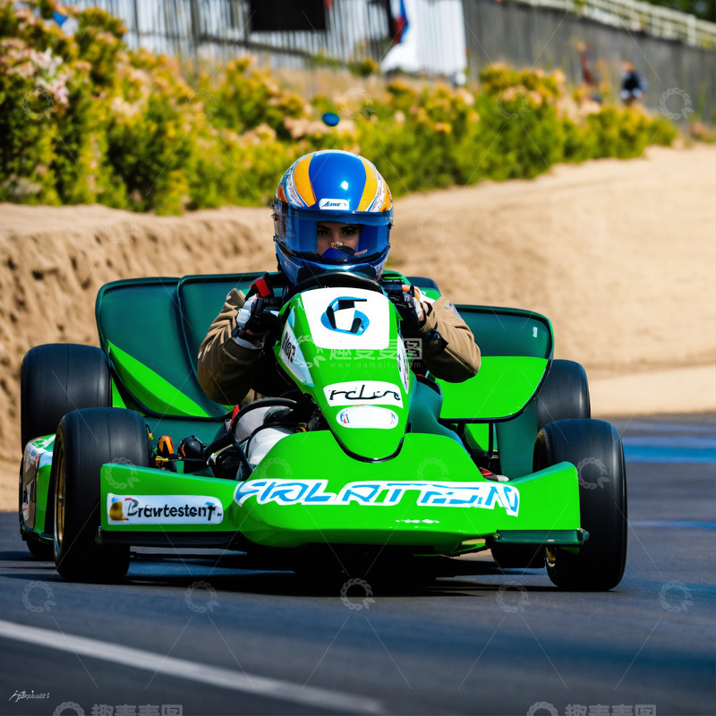 高清大图下载【趣麦麦图】绿色卡丁车比赛赛场AI插画海报背景高清图2