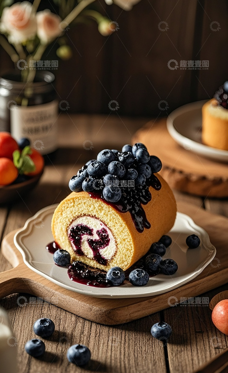 高清大图下载【趣麦麦图】蓝莓瑞士卷1