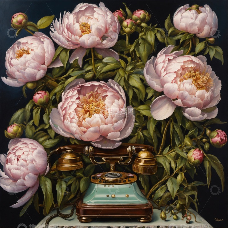 高清大图下载【趣麦麦图】牡丹花水彩画AI插画海报图片素材12