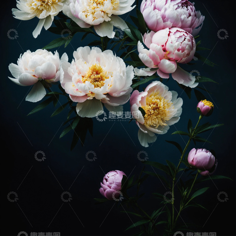 高清大图下载【趣麦麦图】户外池塘边水中的牡丹花AI插画海报图片素3