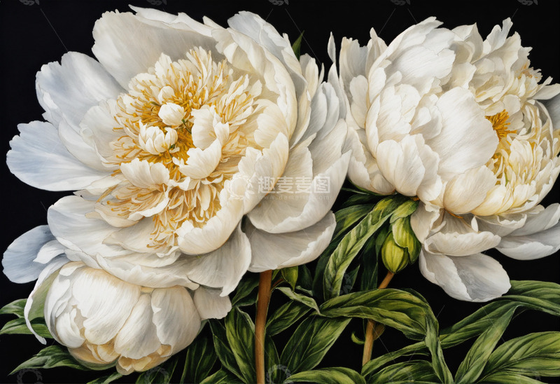 高清大图下载【趣麦麦图】白色牡丹花卉AI插画海报图片素材29