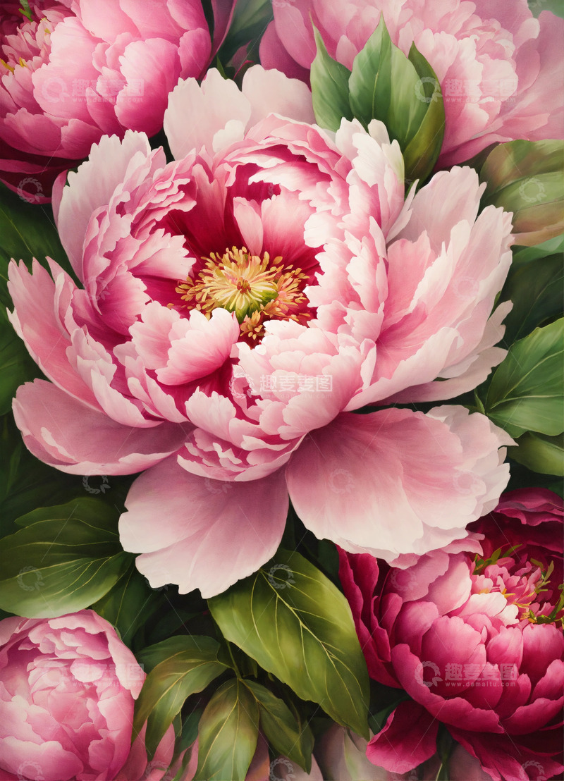高清大图下载【趣麦麦图】牡丹花水彩画AI插画海报图片素材20