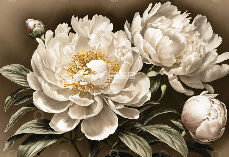 高清大图下载【趣麦麦图】白色牡丹花卉AI插画海报图片素材14