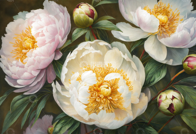 高清大图下载【趣麦麦图】白色牡丹花卉AI插画海报图片素材34