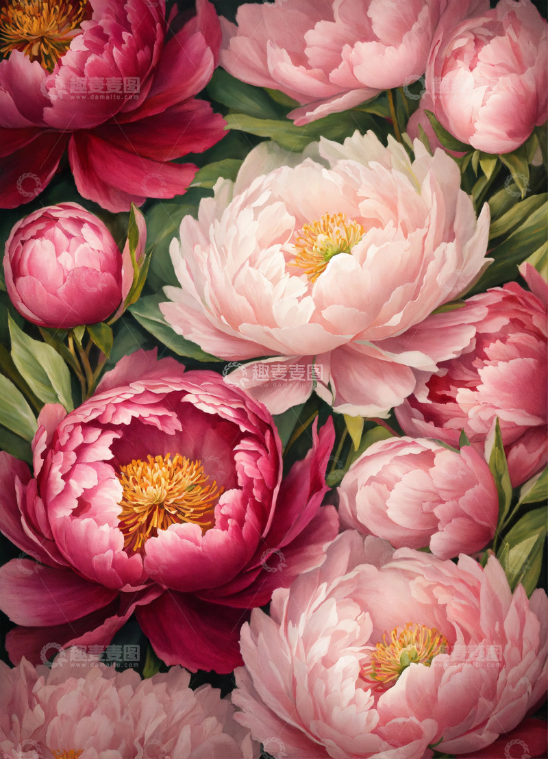 高清大图下载【趣麦麦图】牡丹花水彩画AI插画海报图片素材17